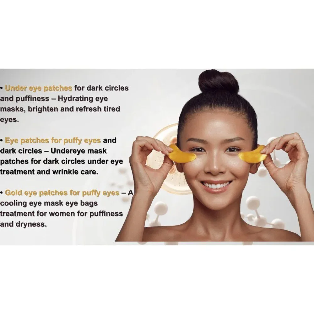 24K Gold Under Eye Patches (20 Pairs) Anti-Aging, Hydrating, Depuffing, Dark
